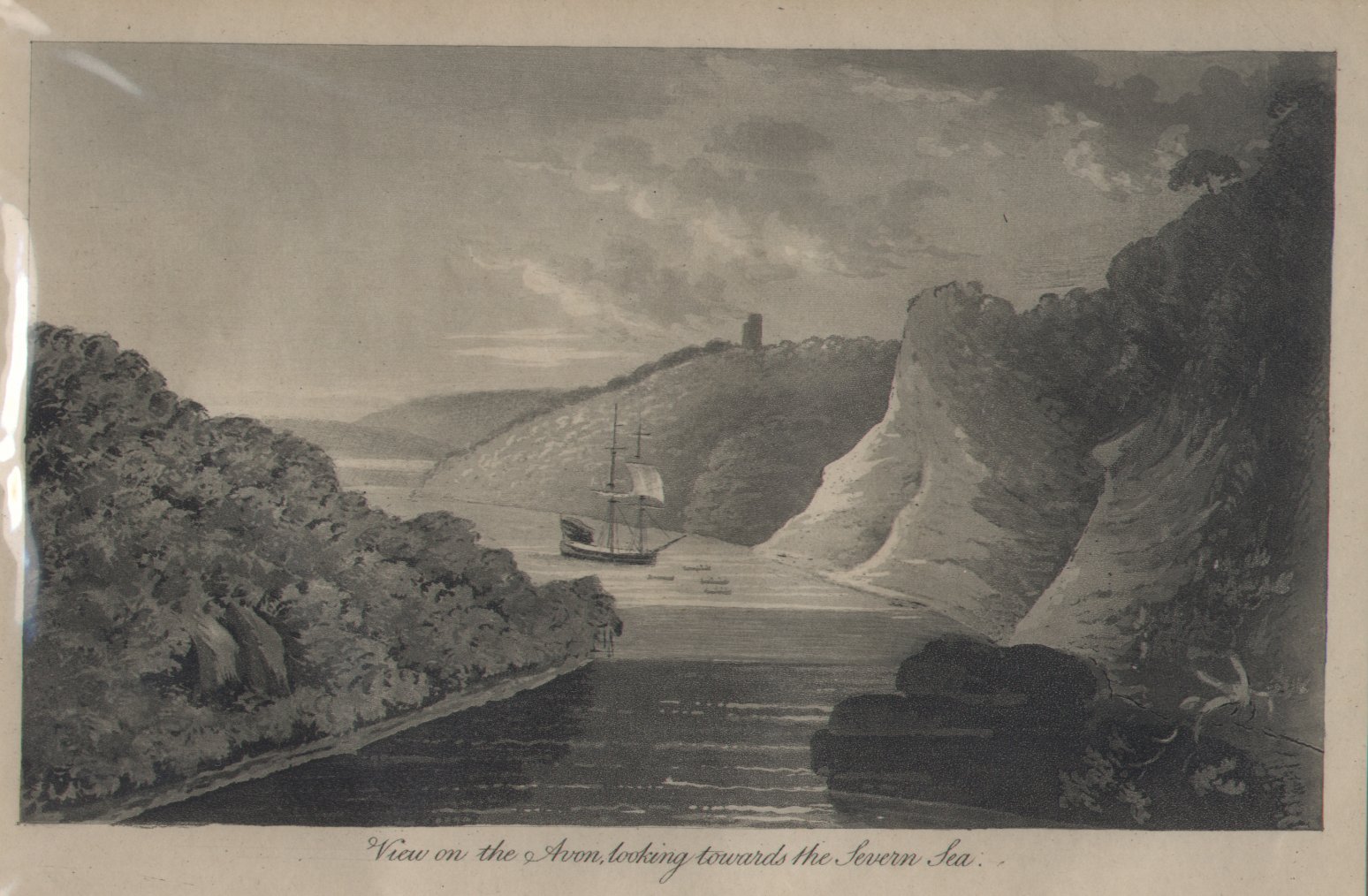 Aquatint - View on the Avon, looking towards the Severn Sea - Robertson